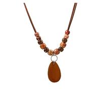 JTKSSCS Collier Ethnique Vintage Collier vintage ethnique en perles de bois for femme, pendentif goutte d'eau fait à la main(Brown)