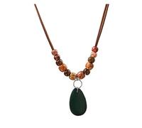 JTKSSCS Collier Ethnique Vintage Collier vintage ethnique en perles de bois for femme, pendentif goutte d'eau fait à la main(Green)