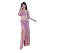 JTKSSCS Costume Danse Orientale Ensemble Haut sans Bretelles et Jupe de Danse du Ventre for Adultes, vêtements d'entraînement for Femmes, Costume de Danse for débutants, Cours de Performance(Pink,S)