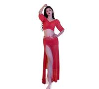 JTKSSCS Costume Danse Orientale Ensemble Haut sans Bretelles et Jupe de Danse du Ventre for Adultes, vêtements d'entraînement for Femmes, Costume de Danse for débutants, Cours de Performance(Red,L)