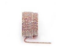 JTKSSCS Cristal Chaîne Rouleau Arrival Colorful Rhinestone Chains Dense Fancy Chain Apparel Sewing Glass Rhinestone Cup Chain with Colorful Base(Rose Gold Crystal AB,SS12(3mm)-5yards)