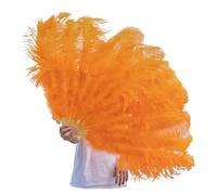 JTKSSCS Eventail de Danse en Plumes 1/2pcs Éventail en Plumes Naturelles for 13 os Grand éventail Pliable à Main 100/130CM Artisanat Carnaval Mariage Scène Danse Décor(Orange,Small Fan 1pc)