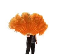 JTKSSCS Eventail de Danse en Plumes Éventail à Grandes Plumes Blanches de 130 cm/100 cm, 13 os, Portable, for Spectacle Danse Carnaval et Bricolage(Orange,Big Fan 1Pair(Two))