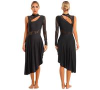 JTKSSCS Justaucorps Danse Femme Costumes de Danse lyrique de Ballet Contemporain en Dentelle for Femmes, Robe de Danse Latine de Patinage Artistique for Adultes, Robe de Valse asymétrique(Black,S)