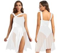 JTKSSCS Justaucorps Danse Femme Robe de Danse lyrique contemporaine for Enfants Filles, Justaucorps de Gymnastique, de Ballet, irrégulière, sans Manches, Tenue de Spectacle(Women White,M)