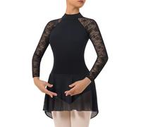 JTKSSCS Justaucorps Danse Justaucorps de danse à col roulé for femme avec jupe, robe ballet manches longues en dentelle for adulte(M)