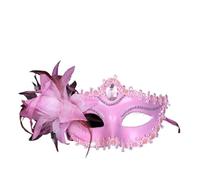 JTKSSCS Masque Avec Plumes Masque de danse en diamant, plumes, fleurs, mariage, carnaval, spectacle, costume, masque femme sexy, mascarade(Pink)