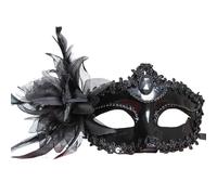 JTKSSCS Masque Avec Plumes Masque de danse en diamant, plumes, fleurs, mariage, carnaval, spectacle, costume, masque femme sexy, mascarade(Black)