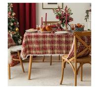 JTKSSCS Nappe Noel Christmas Tablecloth Green Plaid Snowflake Cotton Linen Rectangular Table Cover Navidad Noel New Year Dining Decor(Red Snowflake Grid,140x180cm)