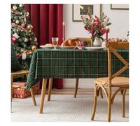 JTKSSCS Nappe Noel Christmas Tablecloth Green Plaid Snowflake Cotton Linen Rectangular Table Cover Navidad Noel New Year Dining Decor(Green Yellow Grid,140x220cm)
