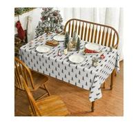 JTKSSCS Nappe Noel Merry Christmas Tree Print Tablecloth for Table Decor Washable Winter Holiday Kitchen Dining Cloth Decorations(Black,140x300cm)