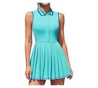 JTKSSCS Robe Tennis Femme Robe De Tennis for Femmes, Polo, Demi-Fermeture Éclair, Plissée, avec Soutien-Gorge Intégré, Short Séparé, Une Pièce, Coupe Cintrée avec Poches, Robe De Golf(Bllue,S)