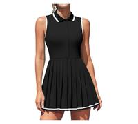JTKSSCS Robe Tennis Femme Robe De Tennis for Femmes, Polo, Demi-Fermeture Éclair, Plissée, avec Soutien-Gorge Intégré, Short Séparé, Une Pièce, Coupe Cintrée avec Poches, Robe De Golf(Black,S)