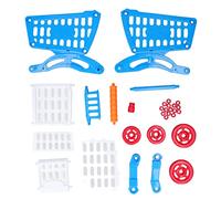 JTLB Ensemble de Caddie de Courses pour Enfants, Jouet de Caddie Interactif avec Fruits Coupés écologiques, pour L'apprentissage de la Petite Enfance, Jeu de Rôle (Bleue)