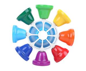 JTLB Lot de 8 cloches à main arc-en-ciel et instruments de tambourin musical pour enfants - Accessoires éducatifs parfaits pour l'apprentissage de la musique des enfants