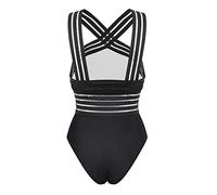 JTLB Maillot de Bain Une Pièce Sexy à Rayures Amincissantes, Panneau en Maille pour Contrôle du Ventre, Couverture Complète pour Femme, avec Bandes Rayées étirées, Indispensable pour