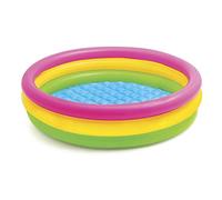 JTLB Piscine gonflable ronde en PVC pour enfants de 60 cm/90 cm/114 cm, piscine rembourrée gonflable arc-en-ciel avec pompe, jouet aquatique résistant à l'air ouvert avec 3 (114 cm)