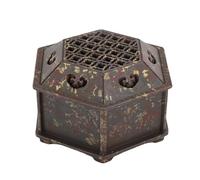 JTLB Porte-encens Rétro, élégant Boîte D'encens Hexagonale avec Couvercle, Brûleur à Cône Vintage Classique pour Salle de Méditation de Bureau à Domicile, fabriqué à Partir D'alliage