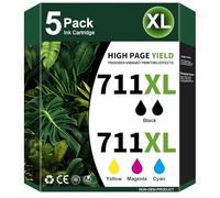 JTM 711XL Lot de 5 cartouches d'encre de rechange pour HP 711 711XL CZ133A CZ129A Compatible avec HP Designjet T120 T520 T530 61 cm T520 T530 91,4 cm 2 noirs, 1 cyan, 1 magenta, 1 Jaune