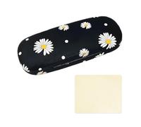 JTMKYO 1 petit étui à lunettes en forme de marguerite, avec 1 chiffon à lunettes jaune, étui à lunettes rigide unisexe, convient pour l'étude, le travail et les voyages, Noir , taille unique