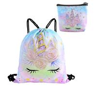 JTMKYO 1 sac imprimé coloré avec cordon de serrage, 1 porte-monnaie, sac à dos réglable pour enfants, sac de sport et de fitness étanche, peut être utilisé pour les voyages et le campus, Couleur,