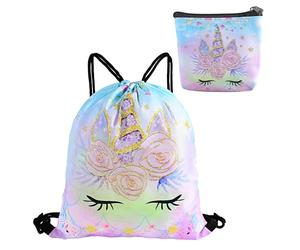 JTMKYO 1 sac imprimé coloré avec cordon de serrage, 1 porte-monnaie, sac à dos réglable pour enfants, sac de sport et de fitness étanche, peut être utilisé pour les voyages et le campus, Couleur,