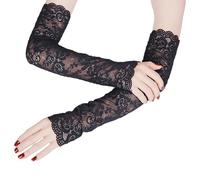 JTMKYO Gants en Dentelle pour Femme - Mitaines Sans Doigts en Maille, Protection Solaire Longs 45 cm, Noir, Bleu, Extra Breit