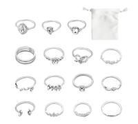 JTMKYO Lot de 15 bagues avec 1 sac de rangement blanc, bagues de cheville pour femme, bagues empilables, bagues de cheville en alliage, bagues en cristal, bijoux de doigt, cadeaux d'amitié, Métal