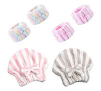 JTMKYO Lot de 2 bonnets de séchage en velours corail et 4 dragonnes, sac à serviette avec nœud, séchage rapide, serviette de séchage portable, mignonne pour filles et femmes