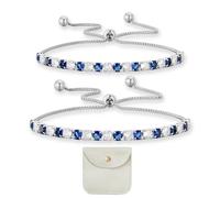 JTMKYO Lot de 2 Bracelets Bleus et Blancs Avec Sac de Rangement - Bracelet d'Amitié en Diamant, Paillettes et Strass Réglable 3mm, Métal