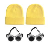 JTMKYO Lot de 2 chapeaux jaunes, 2 lunettes argentées lumineuses, lunettes de chapeau steampunk, chapeaux chauds d'hiver, costumes d'Halloween, convient aux hommes et aux femmes, jaune, taille unique