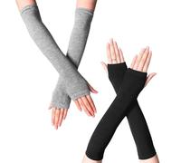 JTMKYO Lot de 2 mitaines à manches mi-doigts pour femme - Mitaines sans doigts - Gants longs noirs - Manches tricotées - Convient pour la décoration d'automne et d'hiver et la chaleur, Noir , taille