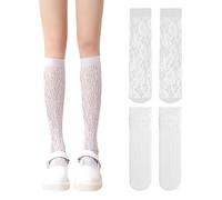 JTMKYO Lot de 2 Paires de Bas en Dentelle Pour Femme - Chaussettes Translucides Antidérapantes, Hautes et Respirantes