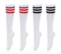 JTMKYO Lot de 2 Paires de Bas Rayés, Chaussettes Longues pour Femme, Horizontales Triples, Hautes Polyvalentes, Chauffe-Mollet, Uniformes Mi-Longues