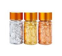 JTMKYO Lot de 3 feuilles d'or en bouteilles, feuille d'or et d'argent, feuille métallique de qualité alimentaire, décorations de maison, artisanat DIY, convient pour gâteau, café, nail art, peinture,