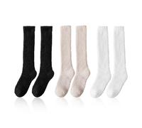 JTMKYO Lot de 3 Paires de Chaussettes Chaudes en Coton pour Femme, Longues pour l'Hiver, Confortables, Bas Épais pour Filles (Noir, Blanc, Kaki)