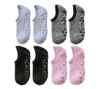 JTMKYO Lot de 4 paires de chaussettes antidérapantes pour bateau, chaussettes chaudes en automne et hiver, chaussettes antidérapantes à pois, chaussettes courtes en peluche, chaussettes de couchage en
