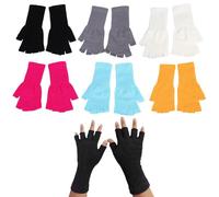 JTMKYO Lot de 6 paires de mitaines chaudes, sans doigts, pour enfants, tricotées, thermiques, pour homme et femme, Noir, blanc, orange, rouge rose, gris clair, bleu lac, 22cm