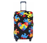 JTNWEC Autism Awareness Puzzle Pieces Heart Print Travel Bagages Cover - Personnalisation élastique Valise Protector, Noir/blanc, XL( Fit 29-32 Inch Luggage)