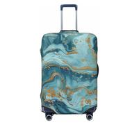 JTNWEC Azurite Housse de protection élastique pour valise Motif marbre à l'huile Bleu sarcelle et feuille d'or, Noir/blanc, S( Fit 18-21 Inch Luggage)