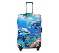 JTNWEC Beautiful Underwater World Dolphins Coral Print Travel Luggage Cover - Personnaliser élastique Valise Protector, Noir/blanc, S( Fit 18-21 Inch Luggage)