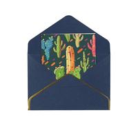 JTNWEC Carte de vœux avec impression artistique végétale avec papier perlé doré, cartes d'anniversaire bleues pour occasions spéciales