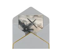 JTNWEC Carte de vœux avec motif avion de la Seconde Guerre mondiale avec papier perlé doré, cartes d'anniversaire gris clair pour occasions spéciales