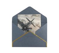 JTNWEC Carte de vœux avec motif avion de la Seconde Guerre mondiale - Papier perlé doré - Cartes d'anniversaire noires pour occasions spéciales