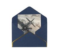 JTNWEC Carte de vœux avec motif avion de la Seconde Guerre mondiale - Papier perlé doré - Cartes d'anniversaire bleues pour occasions spéciales