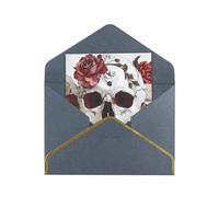 JTNWEC Carte de vœux avec motif tête de mort florale avec papier perlé doré, cartes d'anniversaire noires pour occasions spéciales