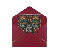 JTNWEC Carte de vœux colorée avec motif crânes en sucre avec papier perlé doré, cartes d'anniversaire rouge foncé pour occasions spéciales