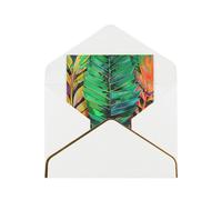 JTNWEC Carte de vœux colorée avec motif de feuilles tropicales dorées - Papier nacré - Cartes d'anniversaire blanches pour occasions spéciales