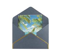 JTNWEC Carte de vœux imprimée avec motif de feuilles de noix de coco et de bateau en bord de mer avec papier perlé, cartes d'anniversaire noires pour occasions spéciales