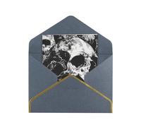 JTNWEC Carte de vœux noire et blanche avec motif tête de mort humaine et dorée, papier perlé, cartes d'anniversaire noires pour occasions spéciales